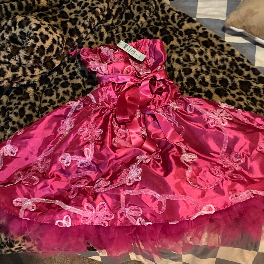 Pink Bow Tutu Valentine’s Day Pocket Tea Party Dress Crinoline Strapless Ribbon